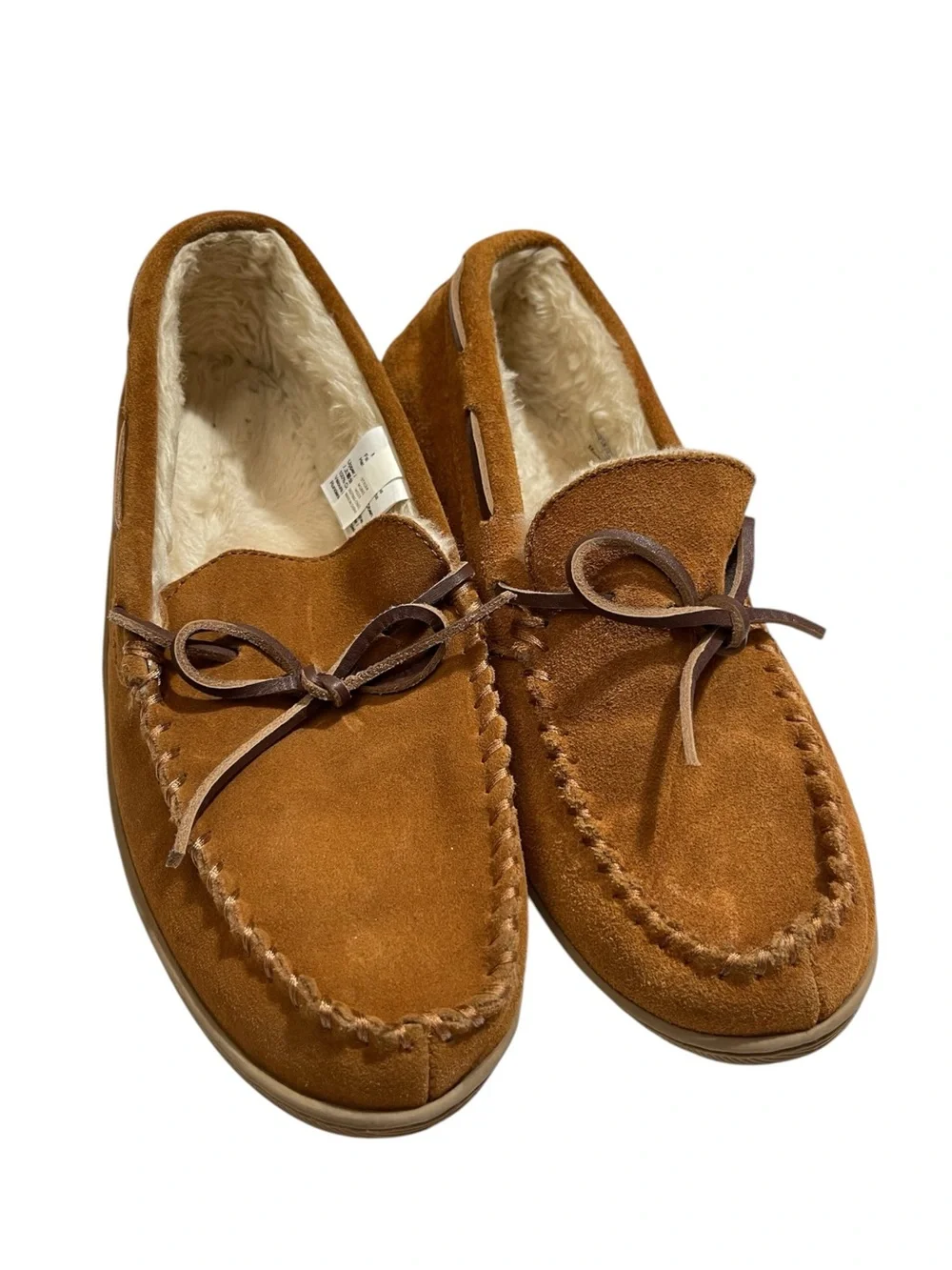 J.Crew Men’s Size 11 Genuine Cow Suede Faux Fur Lined Moccasin Slippers Brown
